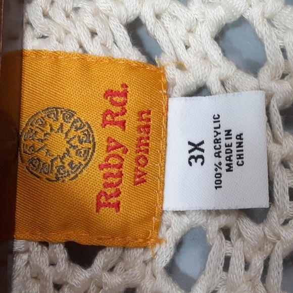 Ruby Rd. Bohemian Beige Crochet Macrame Cowgirl Western Fringe Vest - Picture 4 of 9